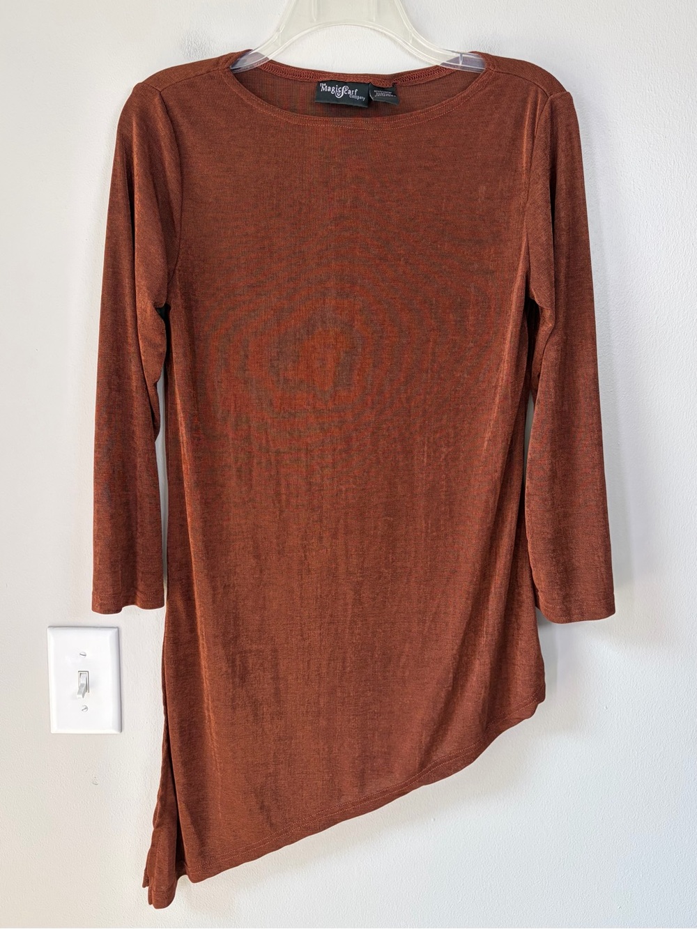 The Magic Scarf Company Nutmeg Brown Slinky Asymmetrical Tunic OS Fits S-L